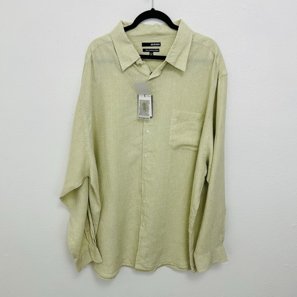Murano Fine European Linen Long Sleeve‎ Cream Polka Dot Button Up Mens Size 3X